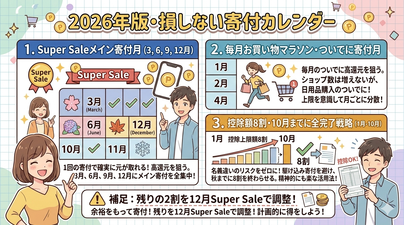 2026年版・ふるさと納税ポイント損しない寄付カレンダーのイメージ図
