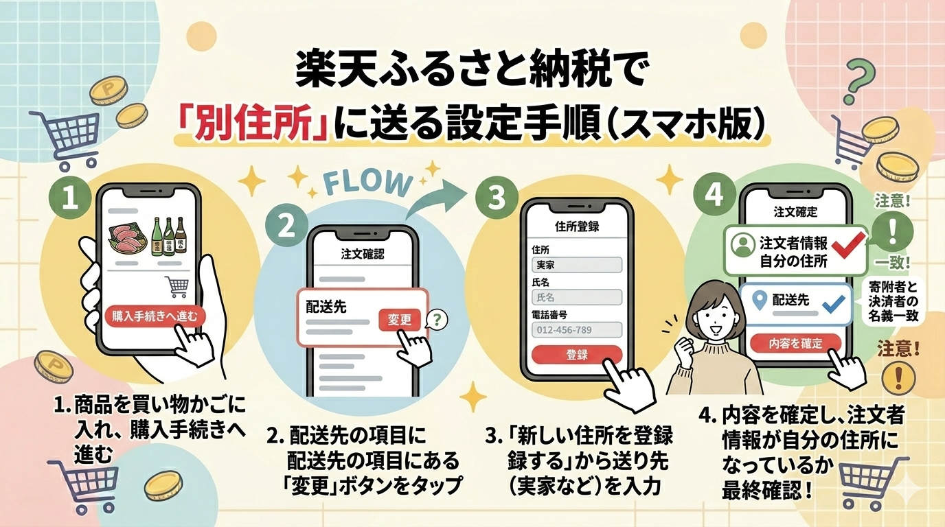 楽天ふるさと納税で別住所に送る設定手順