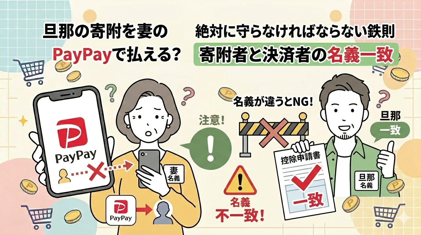 PayPay寄付　寄付者と決死祭社の名義一致図解